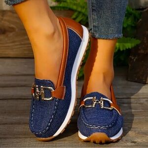 New - Women's Casual Denim Buckle Loafers - Size 8
